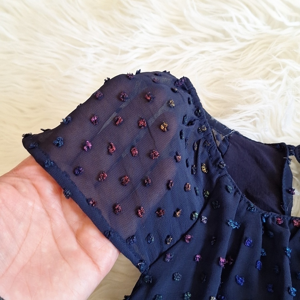 NWOT 3Pommes Girls Navy Robe A Manches Short Sleeve Dress - Picture 10 of 15